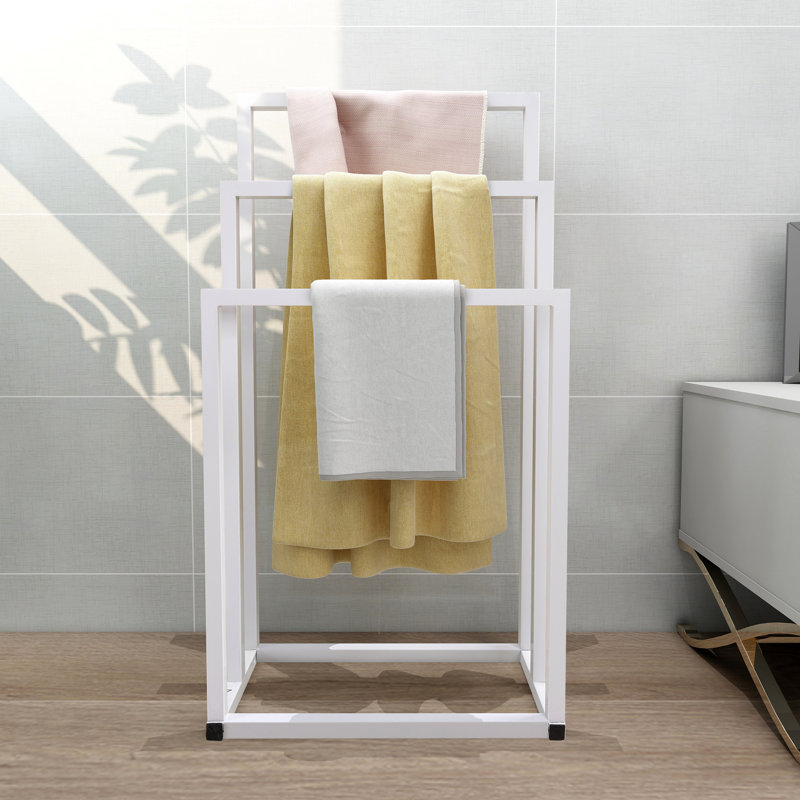 Porte-serviettes sur pied en métal, Blanc