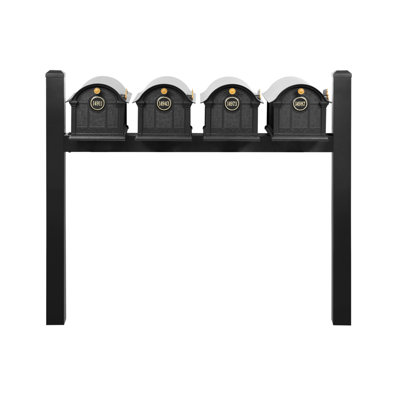 Balmoral Quad Mount Mailbox /w/ Pyramid Caps & Personalized Door Medallion (4 Mailboxes, Quad Mount Post, 4 Medallions)