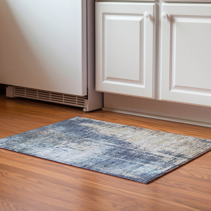Tapis bleu marine de qualité supérieure lavable à la machine Prisco, Rectangle 1'8" x 2'6"