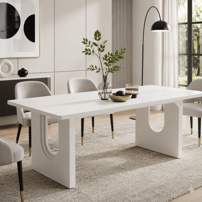 Modern Rectangular Dining Table with Pedestal Base, White