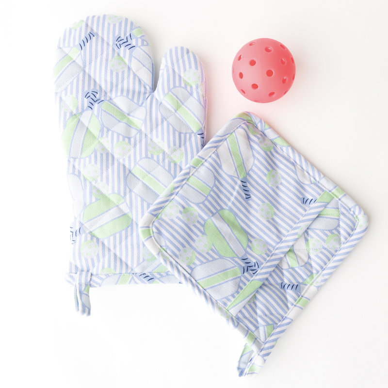 Blue Pickleball Stripe Oven Mitt Set