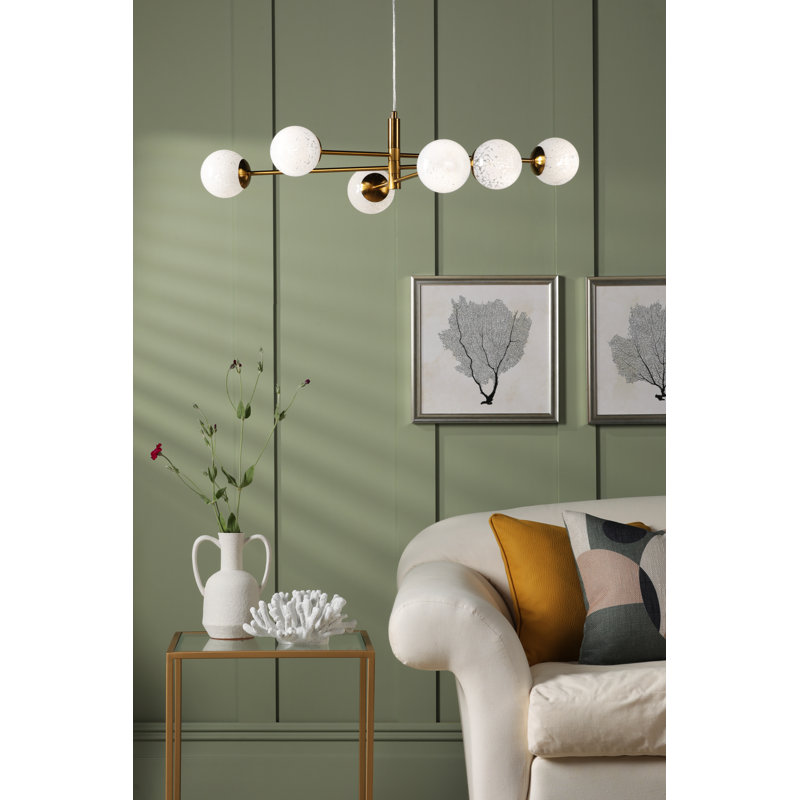 Vignette 6LT PENDANT POL CHR CW GLS 10CM, 127cm H x 80cm W x 80cm D, Aged Brass/White