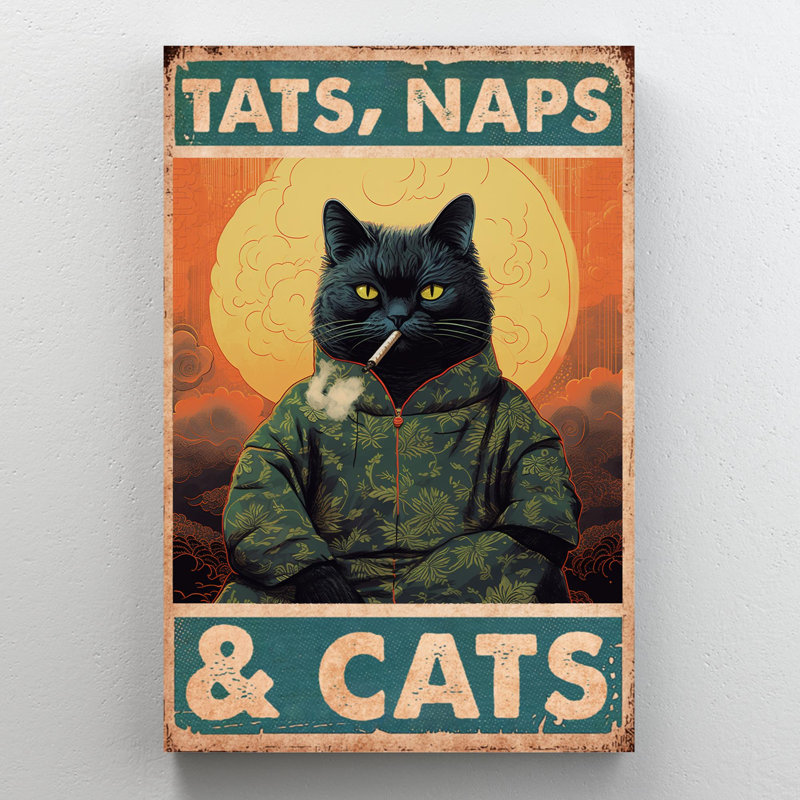 Kynia Tats Naps and Cats - 1 pièce, impression sur toile tendue sur toile tendue, H 14 po x l 11 po x P 1,25 po