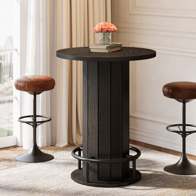39.4" Bar Table, Round Bistro Pub Table with Metal Ring Footrest, Only Table, Black