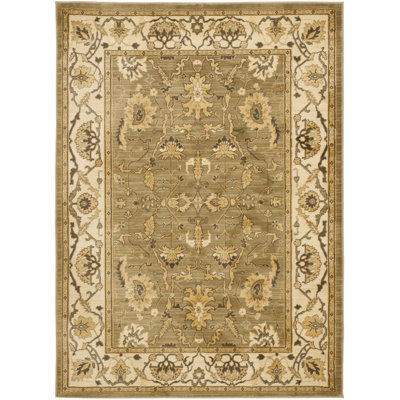 Tapis oriental vert tissé à la machine Sheffield