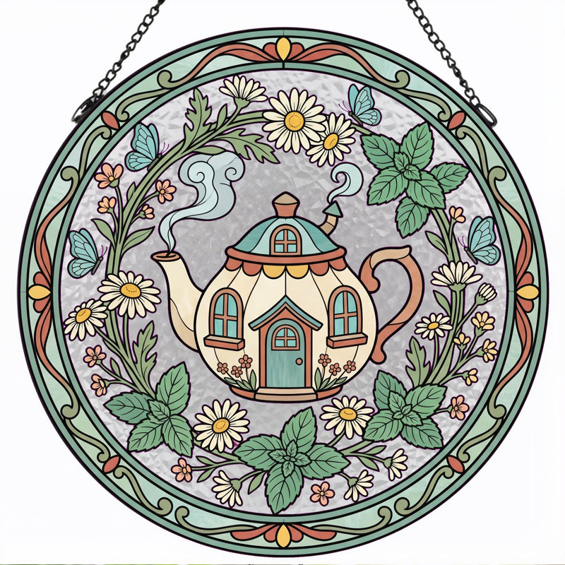 Panneau de vitrail en verre teinté Teapot House - 7,8 H, H 7,8 po