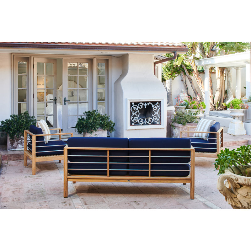 Soho 4 Piece Teak Sunbrella Sofa Set With Cushions, Charcoal Grey Sunbrella®