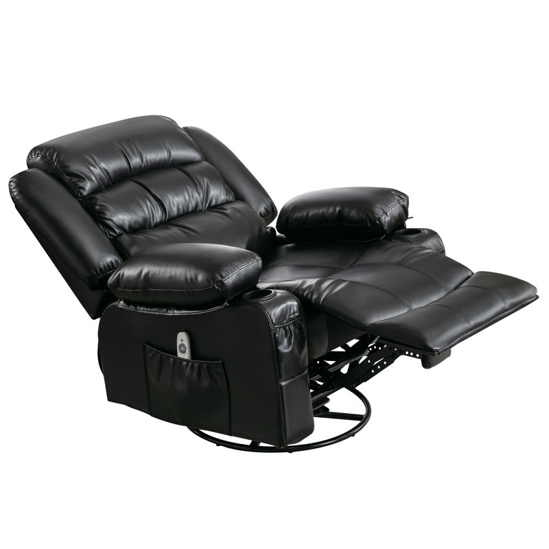 39.76 In. W Leather Recliner With Rocking, Remote Control, Tufted And Storage, Black