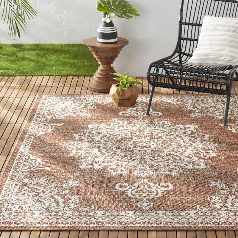 Nicole Miller Oriental Ivory/Rose Gold Indoor / Outdoor Area Rug Oriental Ivory/Rose Gold Indoor, Rectangle 6'6" x 9'2"