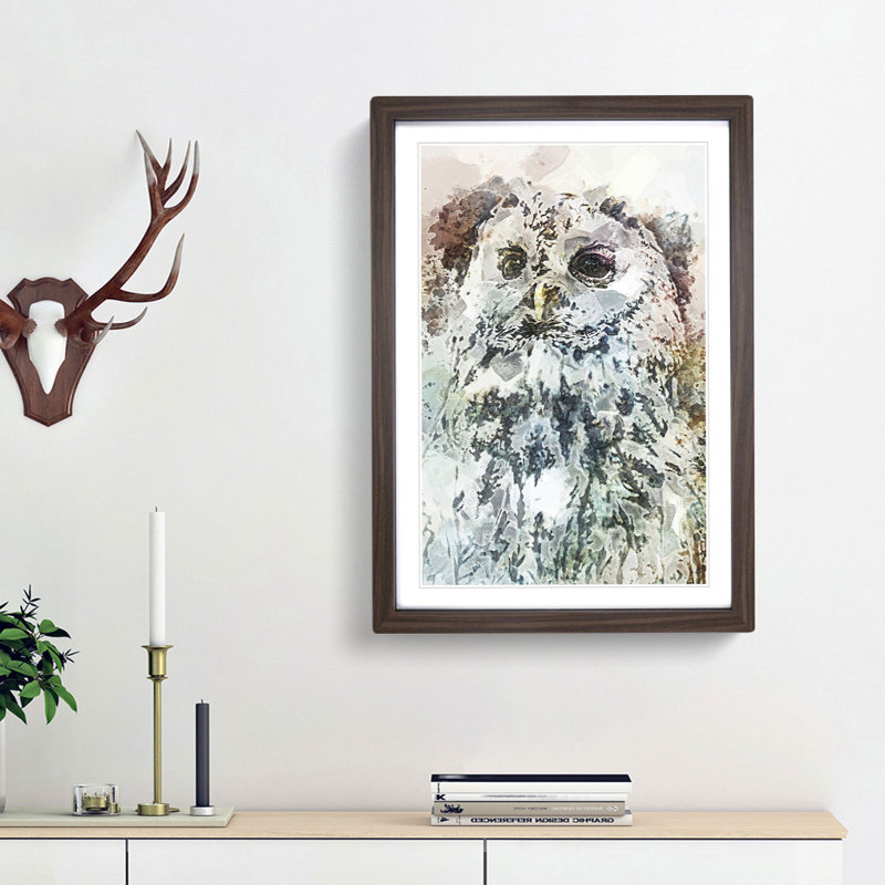Tawny Owl in Abstract - Picture Frame Graphic Art Print on MDF, Walnut Framed, 65cm H x 48cm W x 2cm D
