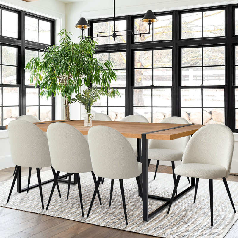 Cherese Upholstered and Metal 8-Person Rectangular Dining Set, Cream