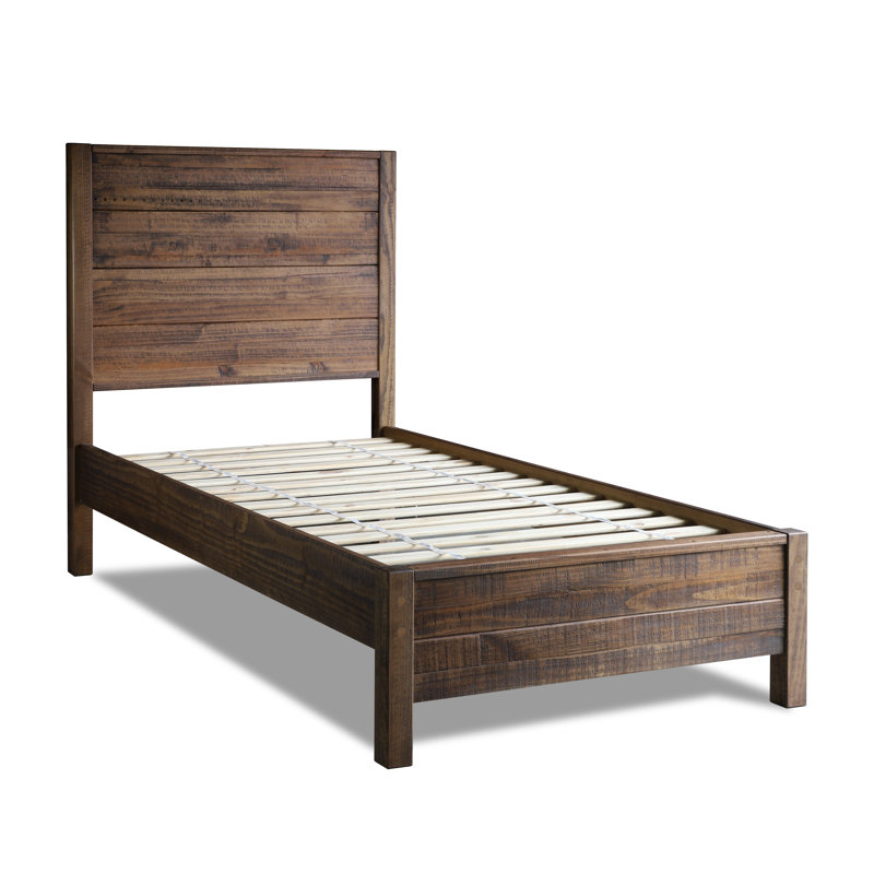 Lit en bois massif Montauk, Noyer rustique, Simple