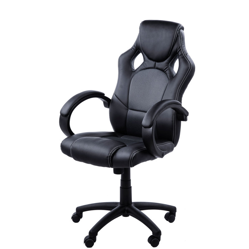 Symple Stuff Adjustable Ergonomic Faux Leather Swiveling PC & Racing Game Chair, Black/Grey