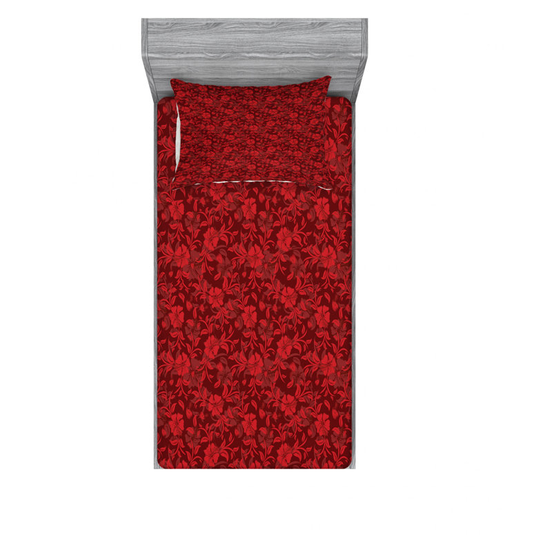 Microfiber Floral Sheet Set, Twin XL Sheet Set with Fitted Sheet