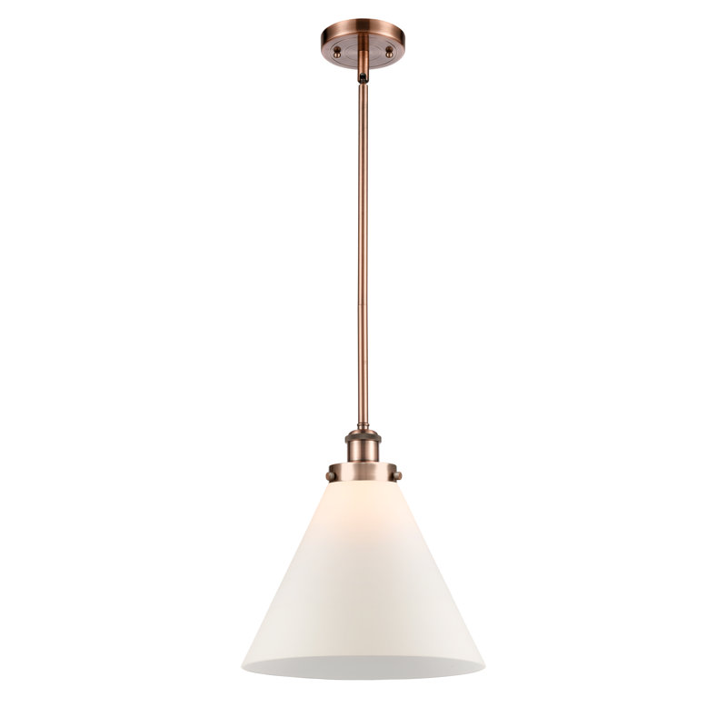 Luminaire suspendu conique à 1 lumière Gelinas, Ampoule non incluse, Blanc mat, Cuivre antique