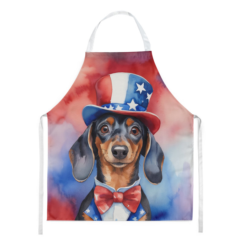 Patriotic American Apron, Black/Brown Dachshund