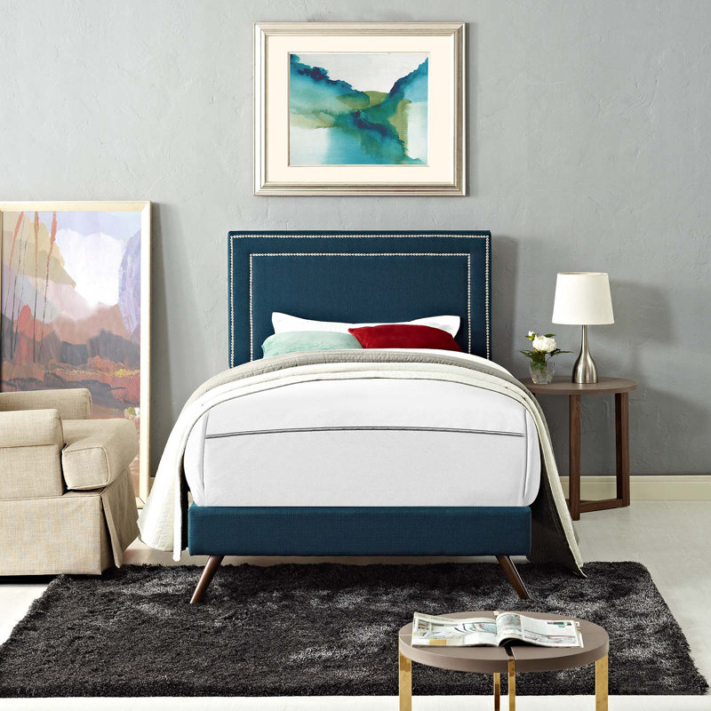 Virginia Upholstered Platform Bed, Azure, Twin