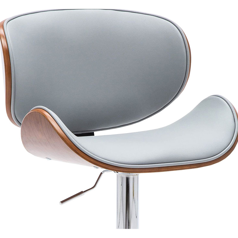 Gray Adjustable Swivel Bar Stool With Walnut - Finished , Curved , Metal Main Material, American Design Modern Height Frame, Padded Seat And Back, 21"L X 21"D 36 44"H