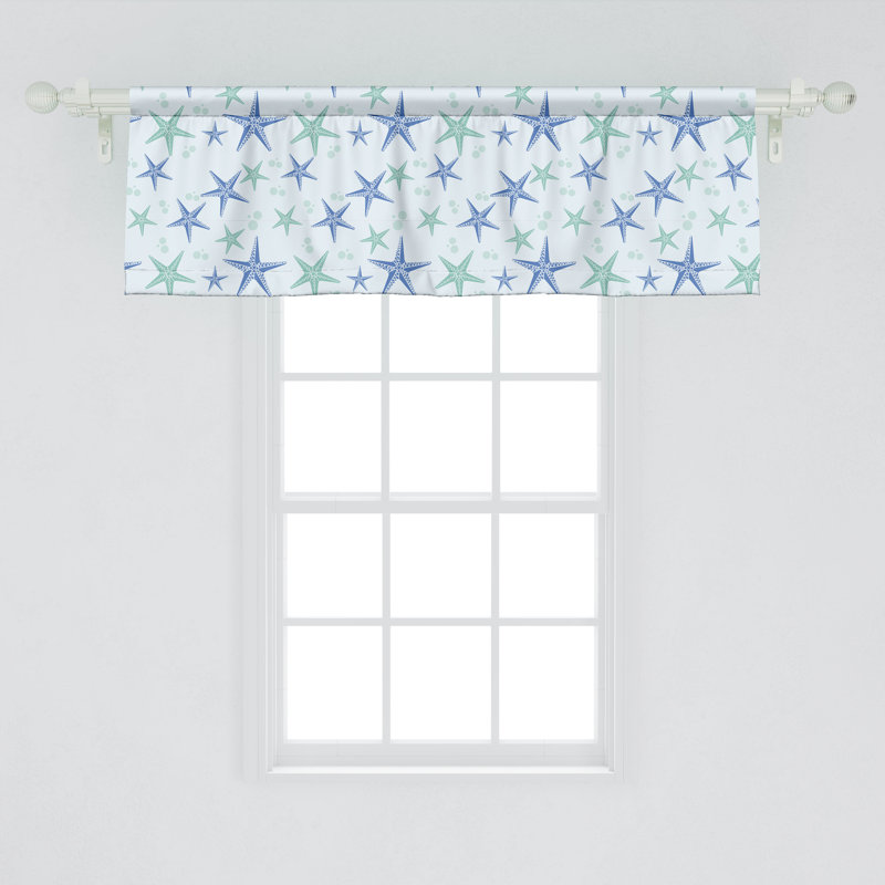 Nautical Starfish Almond Green Azure Blue Rod Pocket Valance