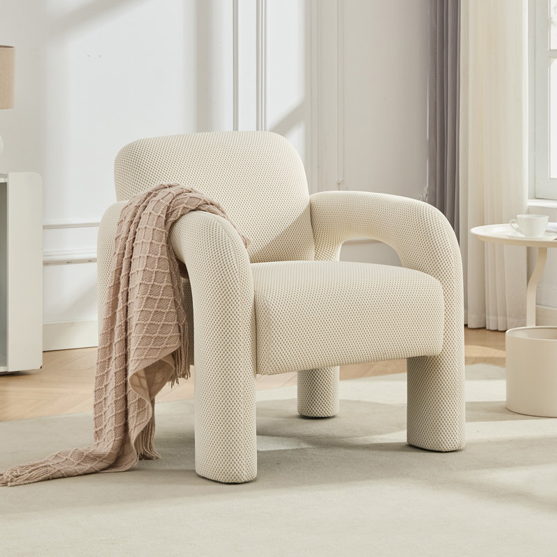 31" Wide Upholstered Barrel Accent Armchair, Beige Polyester Blend
