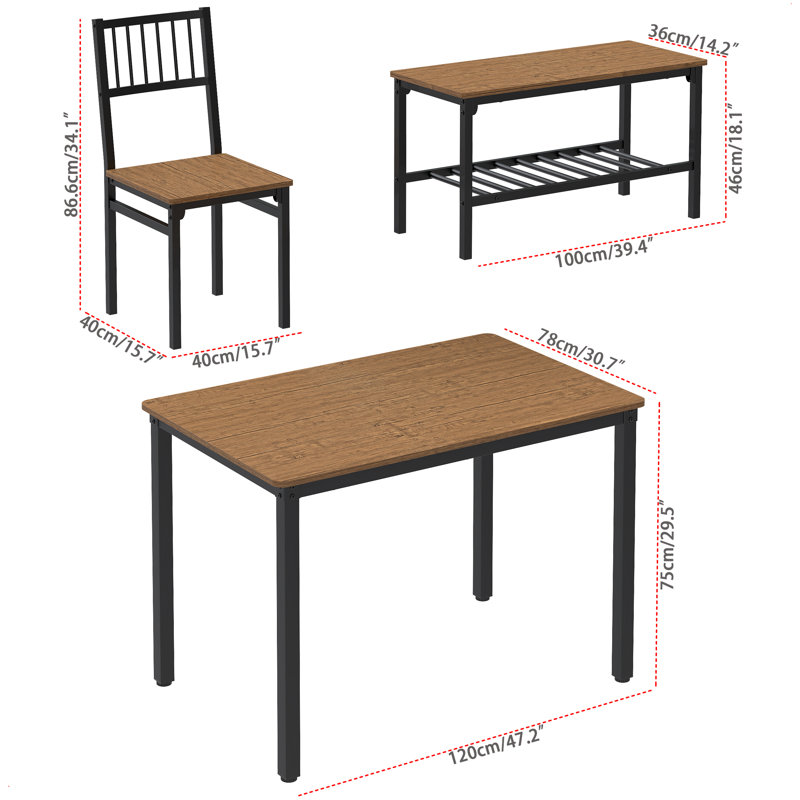 Ensemble repas pour 4 personnes Kennett, Noir, Teck foncé, H 29,53 po x L 47,24 po x l 30,71 po