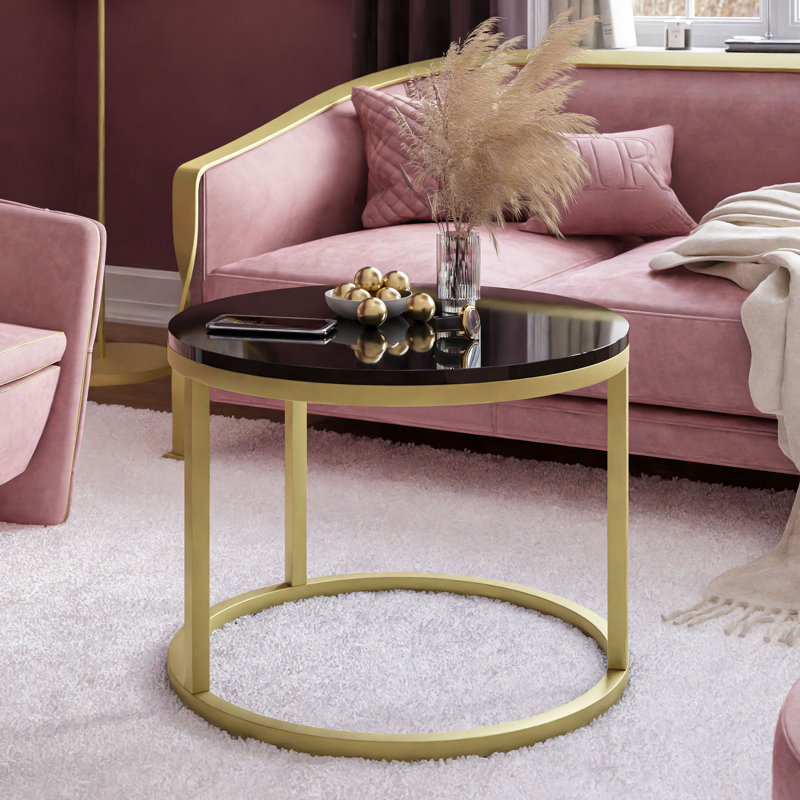 Darianna Frame Coffee Table, 39cm H x 50cm L x 50cm W, Black/Gold