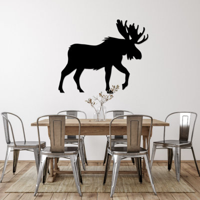 Crossing Moose Metal Wall Art - Wildlife Nature Decor - Moose Silhouette Forest Scene Design - Rustic Cabin Lodge Wall Hanging - Modern Industrial Metal Sculpture - Outdoor Adventure Home Decor - Statement Art Piece