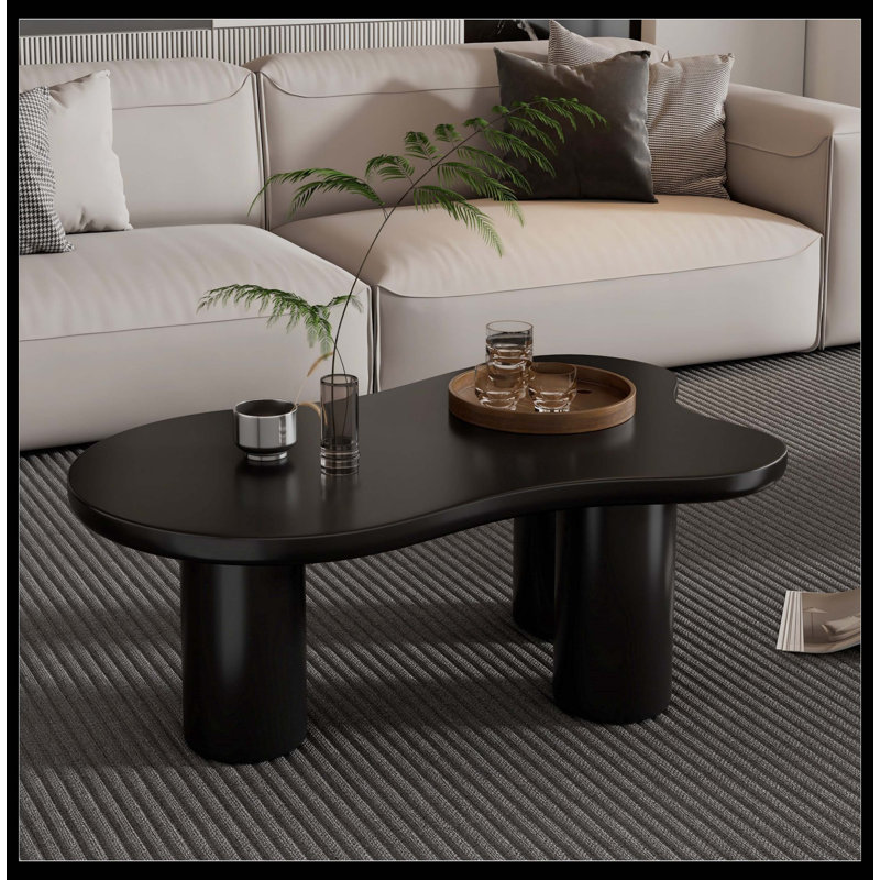 ON-TREND Table basse en nuage de 44 po x 25,9 po avec plateau de 1,5 po d'épaisseur, table de bout irrégulière de style crème avec 3 pieds robustes, table centrale élégante avec bord rond pour le salon, noir