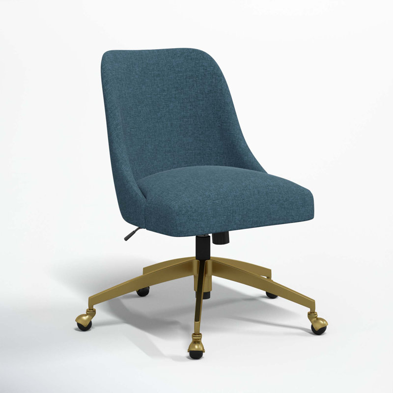 Chaise de bureau Tamieka, Lin texturé bleu marine Zuma