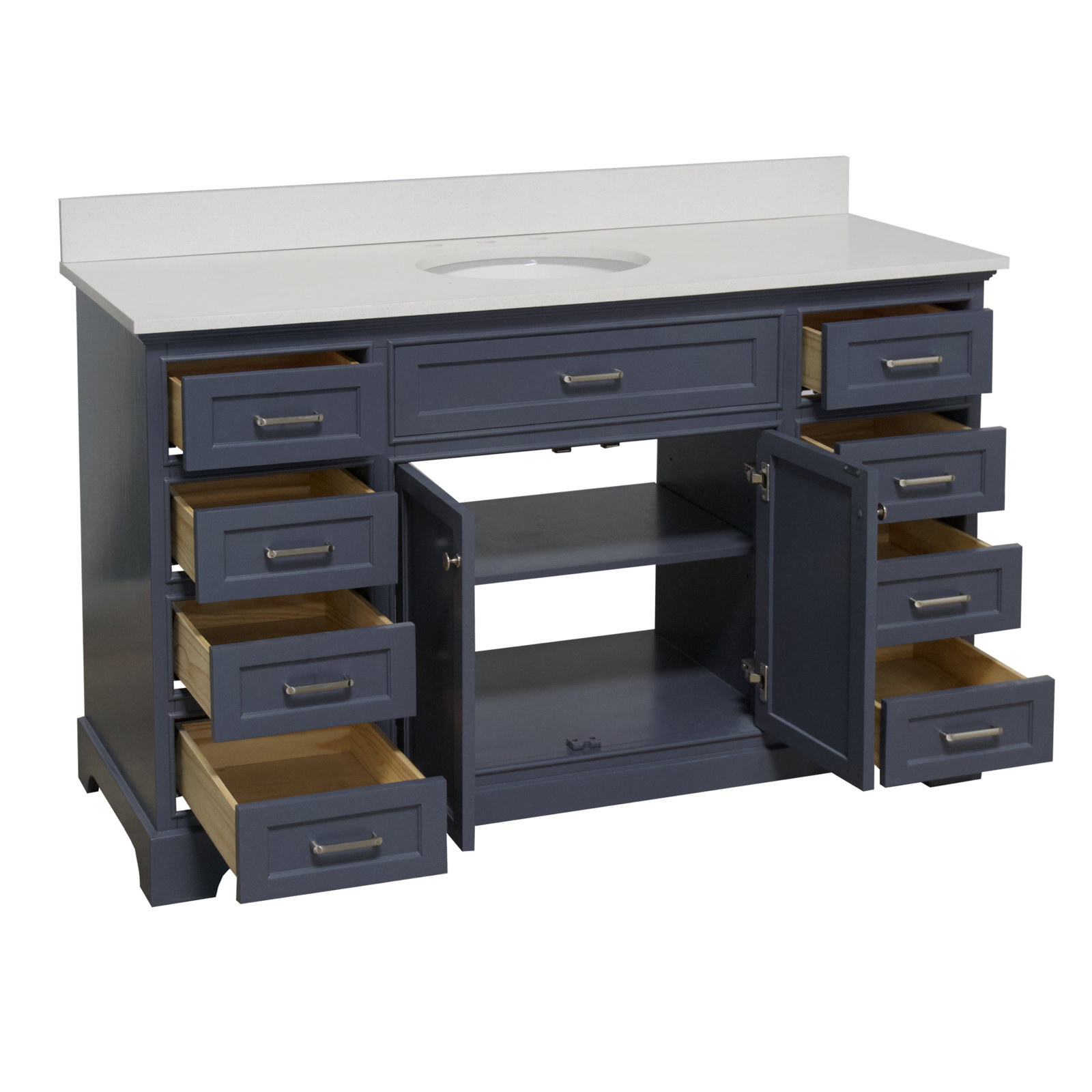 Ronnie 60'' Single Bathroom Vanity, Marine Gray, Quartz