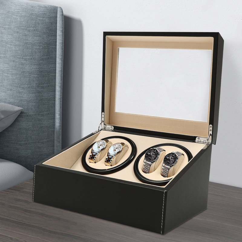 Boîte de présentation automatique en polyuréthane à 10 montres avec couvercle, Noir
