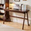Bureau d'ordinateur en bois d'hévéa, bureau d'écriture rétro en noyer avec tiroir, pieds robustes en forme de A, 47,24 po-85966540