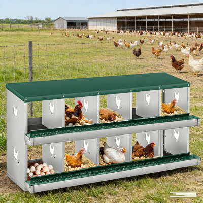 Boîte de nidification pour poules pondeuses, boîte de nidification en métal à 10 compartiments, boîtes de nidification murales pour poulets, collection Easy Egg, boîtes de ponte pour poules pour protéger les œufs, vert