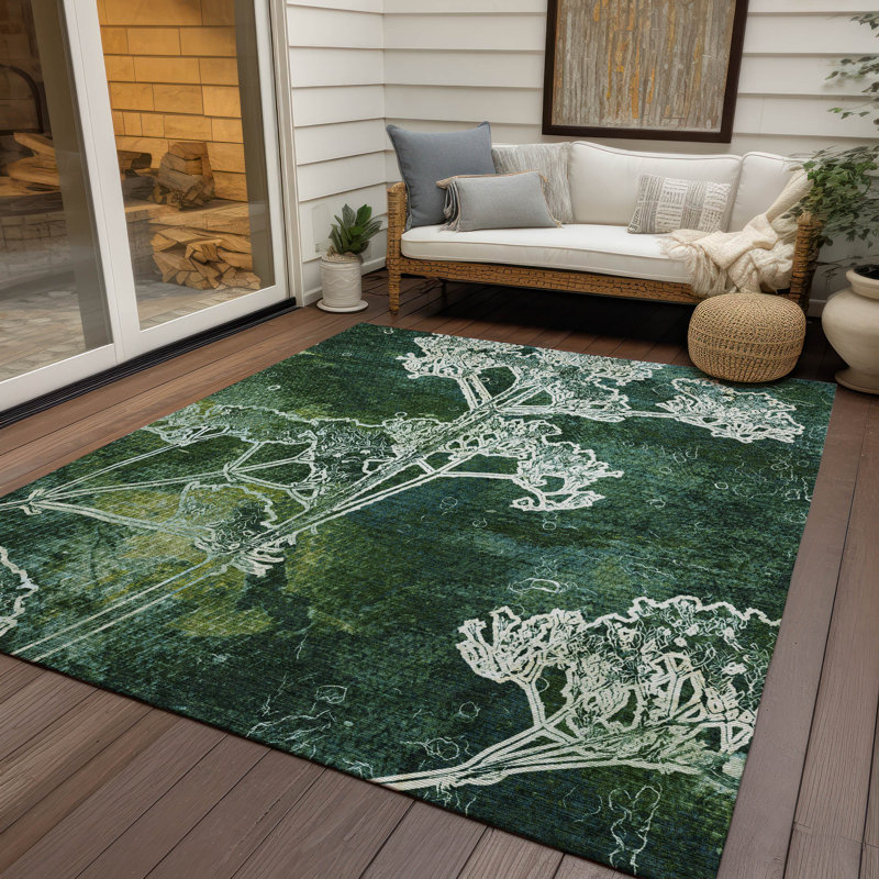 Tapis floral intérieur / extérieur lavable à la machine Layton ACN2239, Rectangle 10 pi x 14 pi