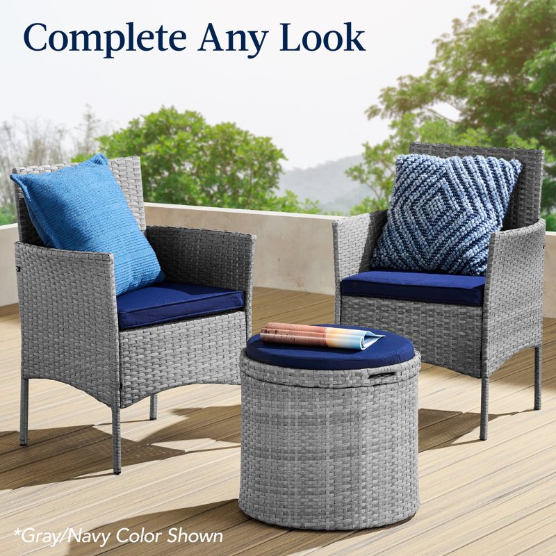  Repose-pieds rond en osier, mobilier polyvalent avec coussin amovible, structure en acier - noir / bleu sarcelle, Bleu, Noir