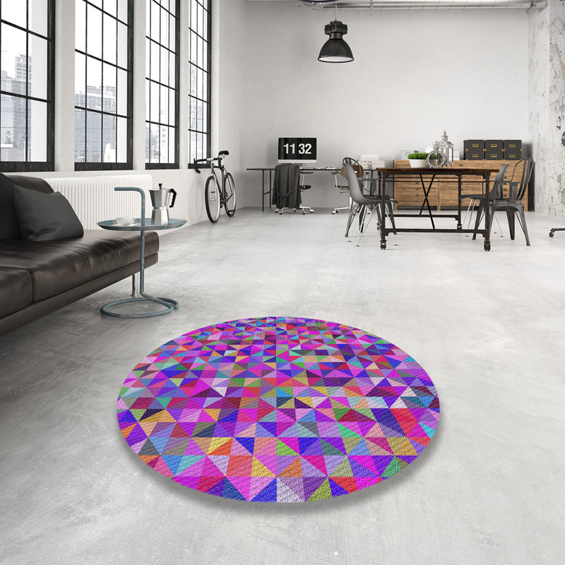 Tapis rose à motif géométrique Kimzey, Rond 3 pi