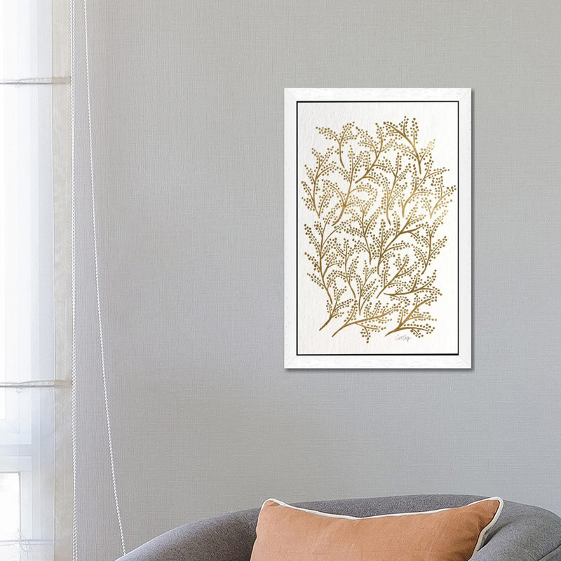 'Gold Branches' by Cat Coquillette - Floater Frame Painting Print on Canvas, White, 66.04 cm H x 45.72 cm W