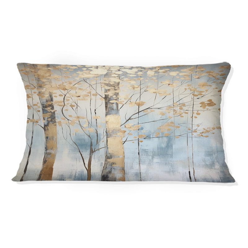 Coussin décoratif doré et bleu Treasure Trees Scenery II - Trees