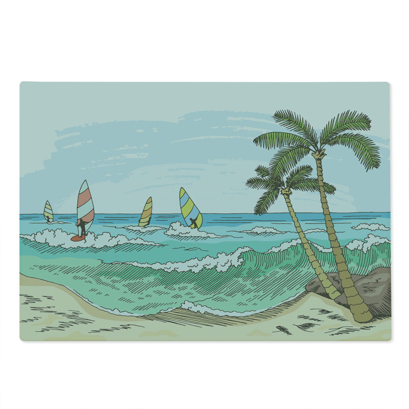 Ambesonne Graphic Beach Cutting Board Large Size Windsurfing Sketch Multicolor
