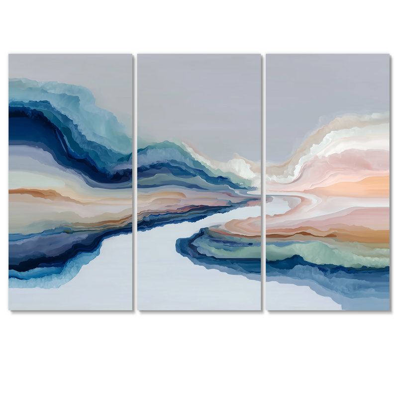 «White Blue River Fragments», ensemble d'impression d'art mural à encre liquide, H 40 po x l 60 po, Toile tendue