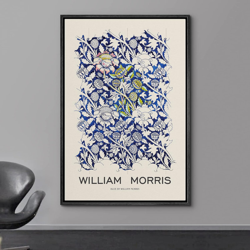 Art graphique classique, reproduction d'art sur toile encadrée botanique classique abstraite botanique bleu vibrant William Morris