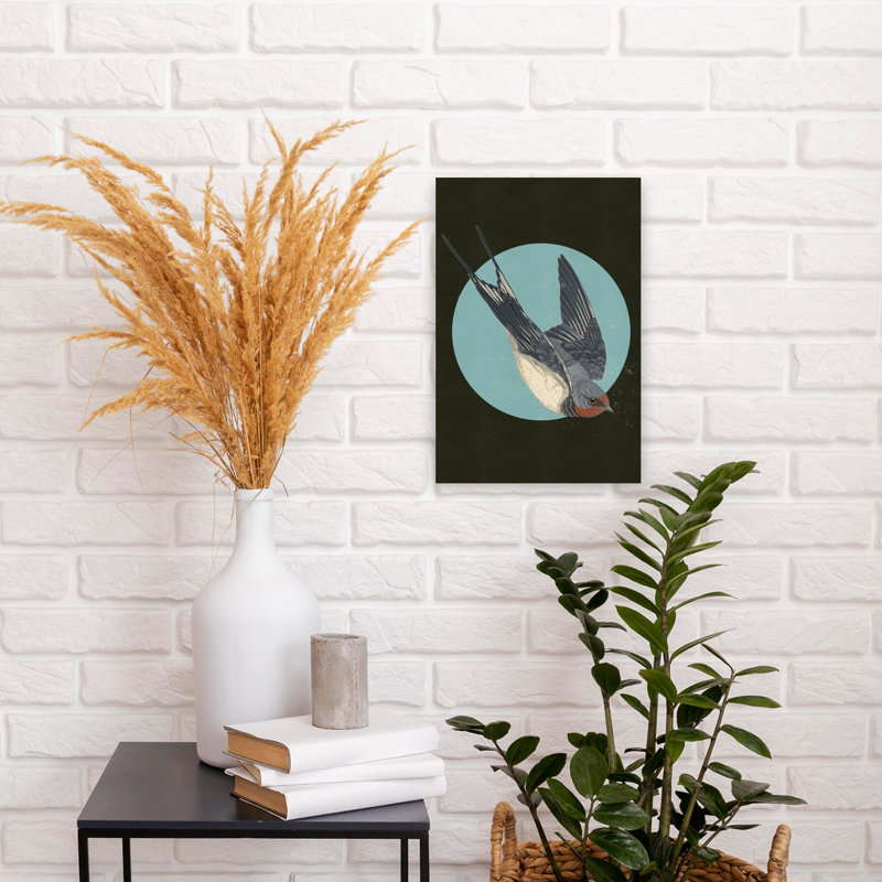 «Swallow In Blue Circle Retro Rustic Vintage Bird Nature Wildlife», reproduction d'art murale, H 18 po x l 12 po