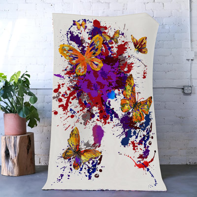 Multi-Coloured Butterfly Patterned Paint Splatter Decorative Rug
