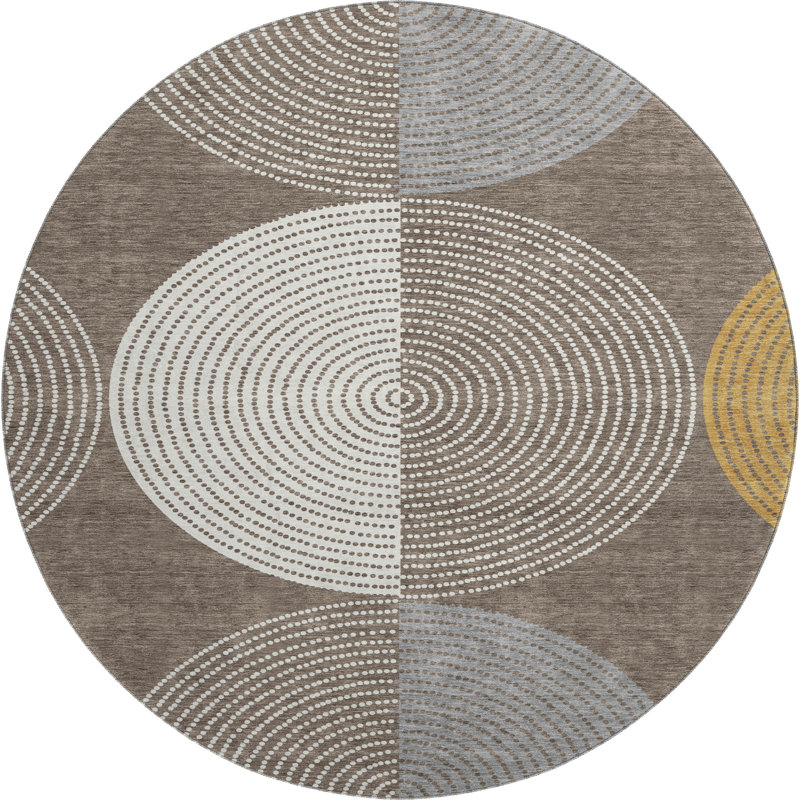 Premium Machine Washable Mayfield AMF2281 Geometric Rug, 8' Round, Brown