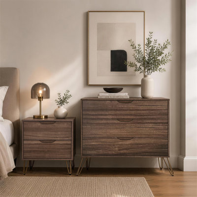 Ensemble de chambre à coucher avec commode et table de chevet 2 pièces Avira