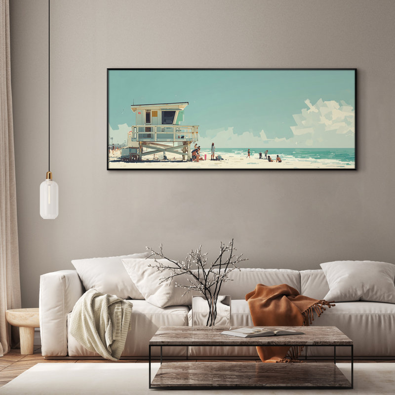 Très grande reproduction d'art sur toile - Paysage de plage océanique pour décor de maison côtière pour le salon ou la chambre à coucher - «Assemblage requis du cadre (cadre non fini)»