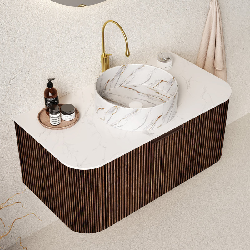 Wall Mounted Bathroom Vanity with Sink, Walnut, 36"