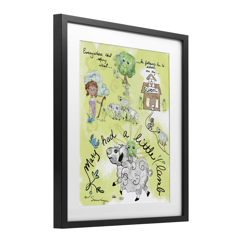 «Little Lamb Nursery», reproduction encadrée sous verre, conception par Susan Lugar, H 16 po x l 13 po, Cadre noir minuit