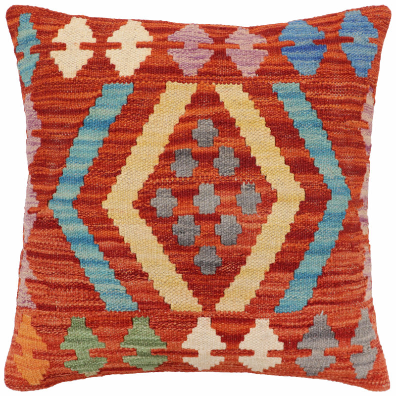 Coussin rustique tissé à la main kilim Rustic Mcbride - 17 po x 18 po, H 18 po x l 17 po, Rouge / Jaune / Bleu
