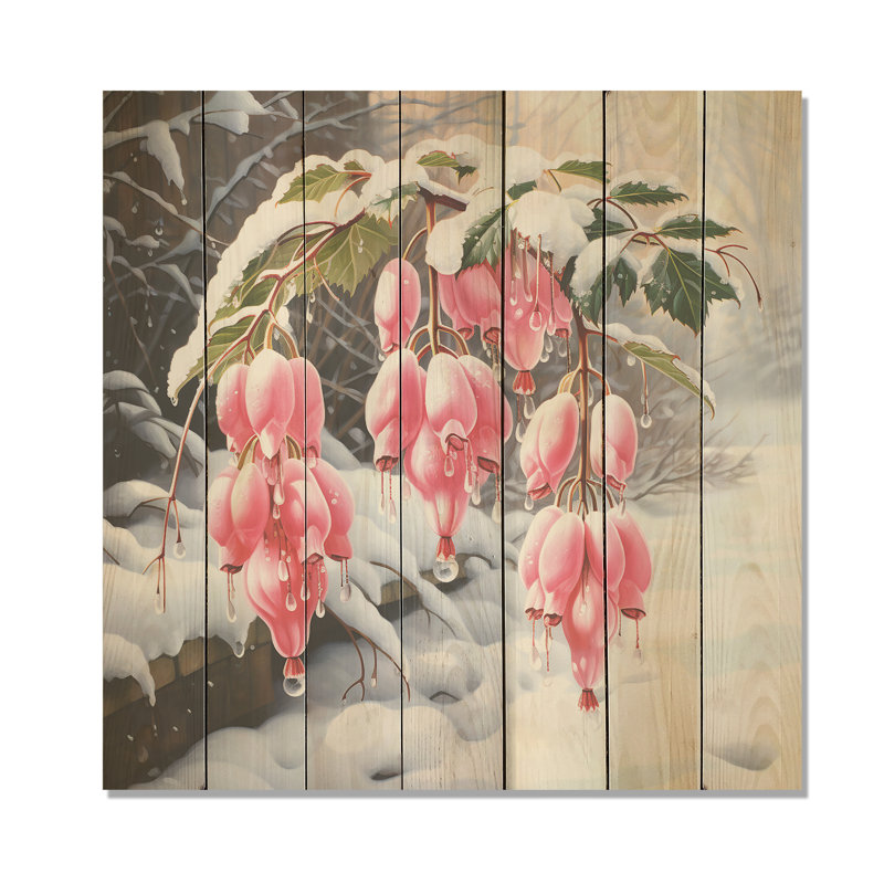Fuchsia rose en fleurs en hiver - Fuschia sur bois, H 36 po x l 36 po